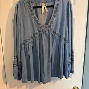 Liverpool Denim Blue Embroidered Blouse - XL